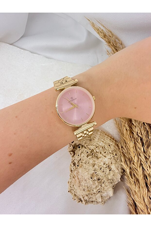 Round Gold Inside Pink Women's Wristwatch
