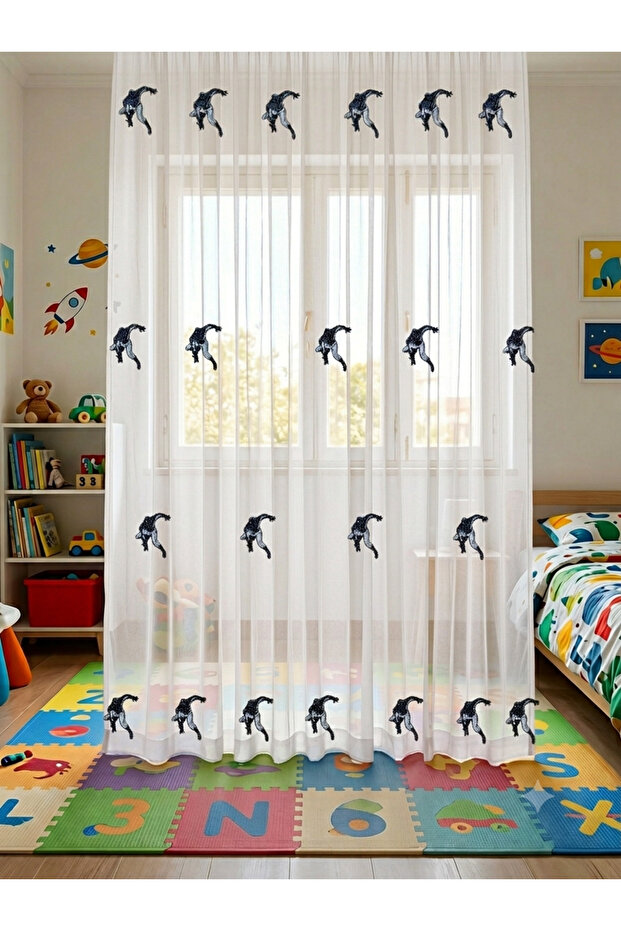 Embroidered Spider-Man Patterned Children's Room Tulle Curtain | Spider-Man Figured | Children's Room Curtain | Custom Size Tailoring