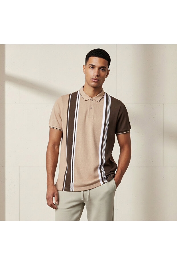 Men Short Sleeves Striped Polo T-shirt