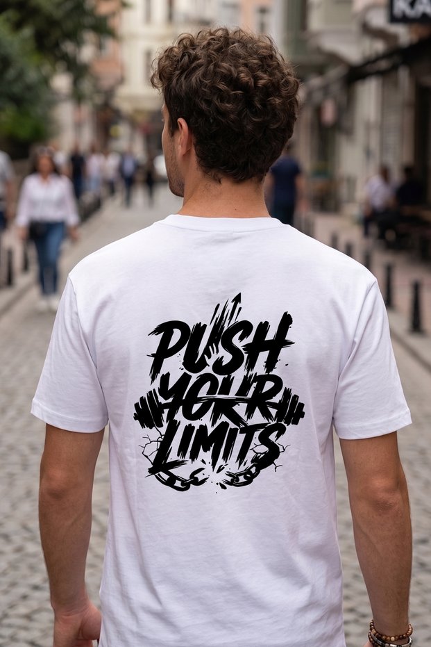 Push Your Limits Printed Oversize Unisex T-Shirt 100% Cotton Streetwear White T-Shirt