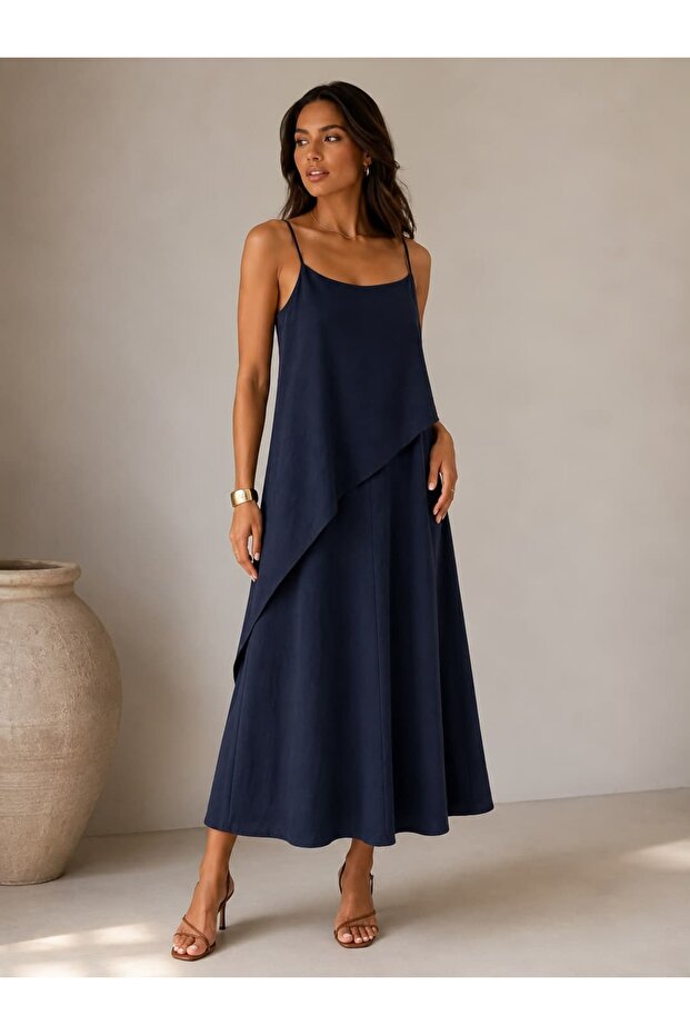 Asymmetrical Flywheel Detailed Midi Dress