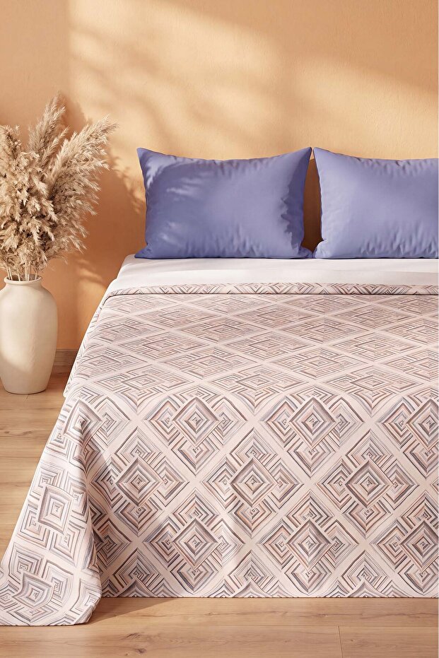 Blue Tile Patterned Double Printed Pique & Bedspread 200X230 cm