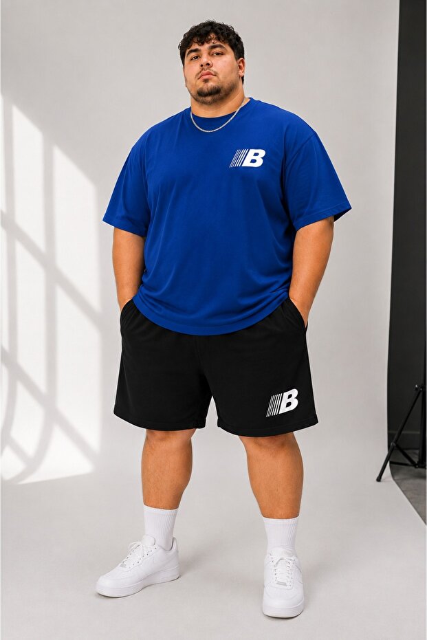 Men's Large Size Oversize Shorts Set Quality Premium Fabric 100% Cotton 2-Piece Sports Set