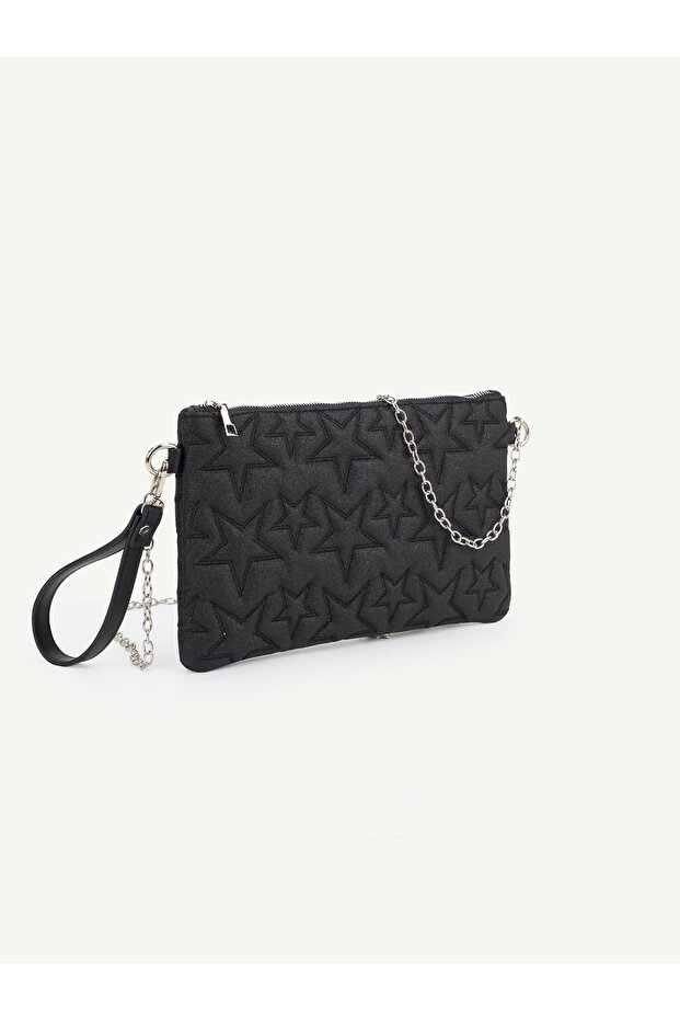 Women's Starry Silvery Chain Strap Gray Portfolio & Clutch Bag