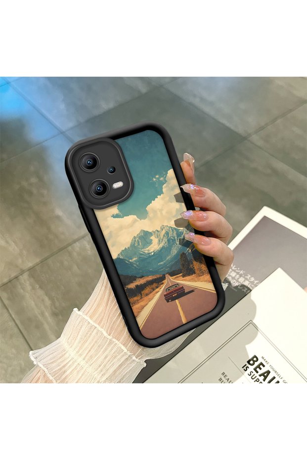 حافظة سيليكون سوداء متوافقة مع هاتف Redmi Note 12 5G مع حماية للكاميرا ضد الصدمات