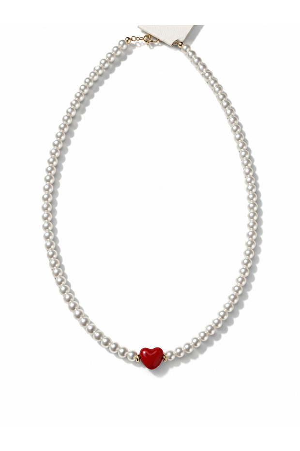 Red Murano Heart Pearl Necklace