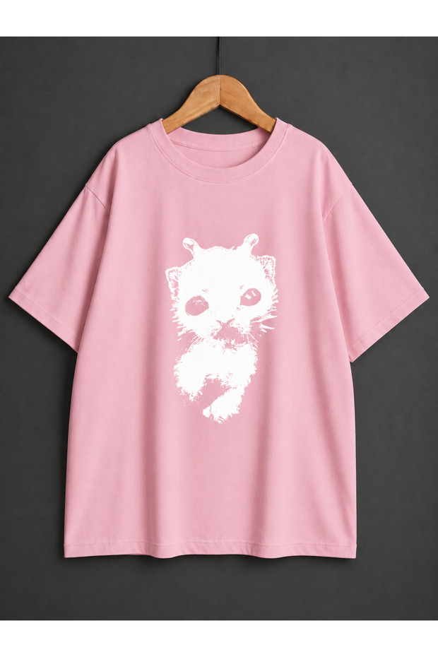 Unisex Y2K Alien Cat Printed Oversized T-Shirt