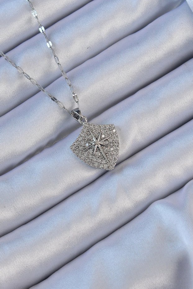 316L Steel Chain Silver Color Zircon Stone Polar Star Necklace