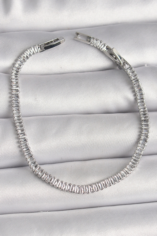 Brass Silver Color Zircon Stone Waterway Model Women's Bracelet