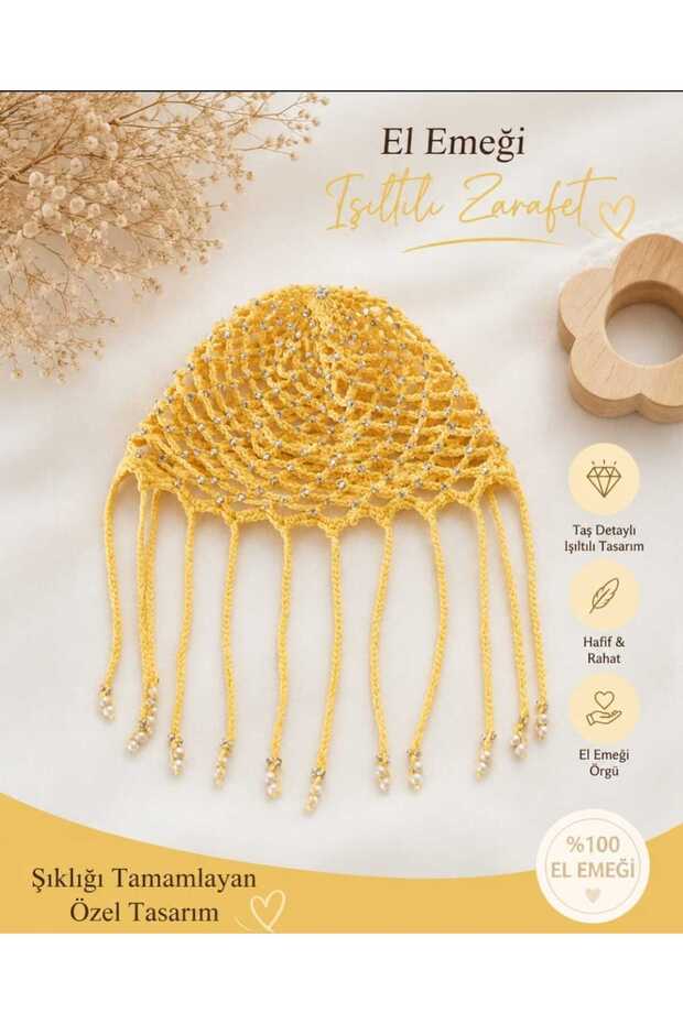 Yellow Hand Knitted Bohemian Mesh Bandana Beaded Festival Hair Accessory