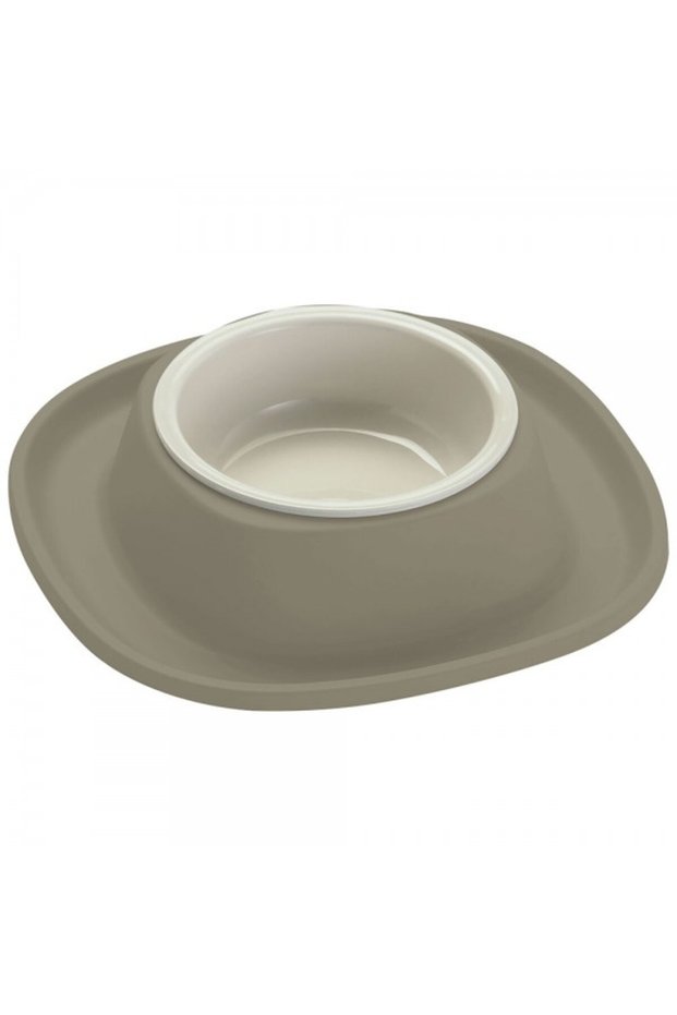 Volcano Soft Touch Single Pet Bowl Grey with Integrated Spill Catch Tray Durable Non Slip Feeding Bowl for Cats and Small Dogs 230ml 20x20x3.5 cm Made in Italy