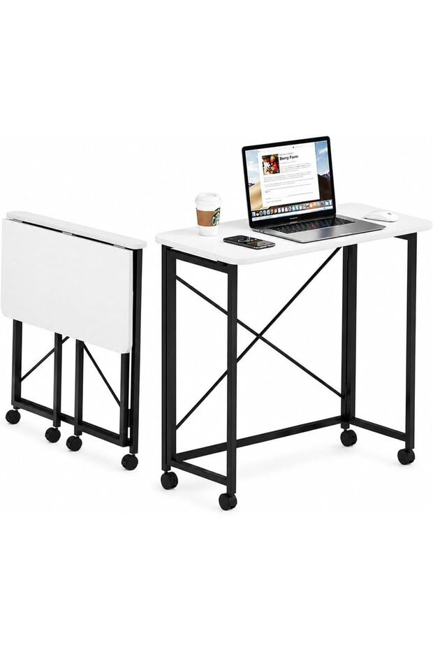 Portable Desk Bedside Table with Wheels,Behind Sofa Table Rolling Laptop Stand, Foldable Standing Desk with Storage Shelf, Adjustable Side Table for Bed, Home Office