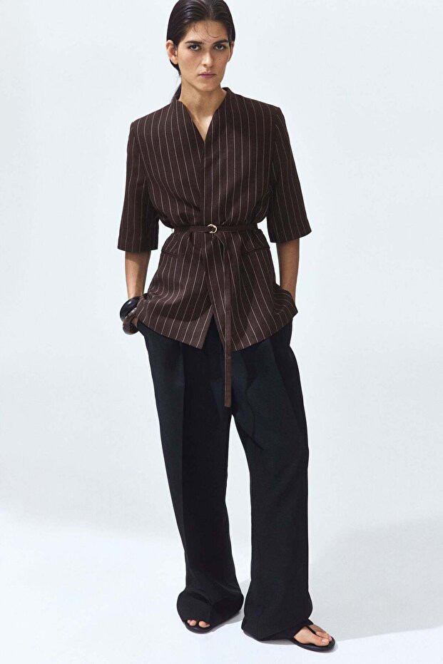 Short-sleeved linen-blend blazer