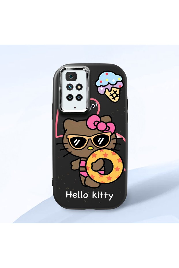 Redmi 10 Compatible Case Camera Protector Black Silicone Couple Phone Case Kitty Pattern