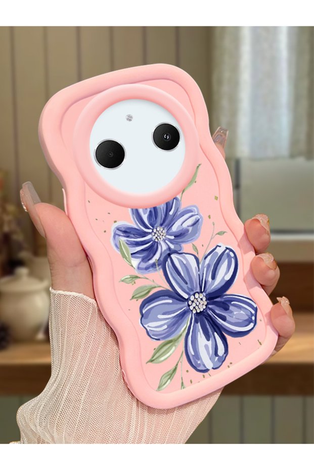 Redmi A3 Pro Compatible Case Camera Protector Pink Silicone Couple Phone Case Floral Pattern