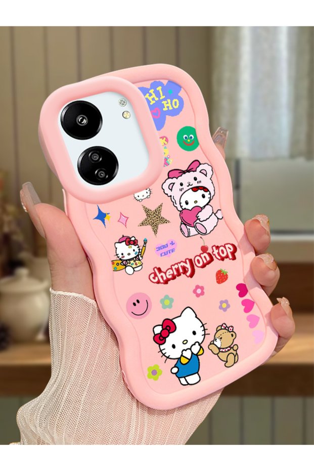 Redmi 13C Compatible Case Camera Protector Pink Silicone Couple Phone Case Kitty Pattern