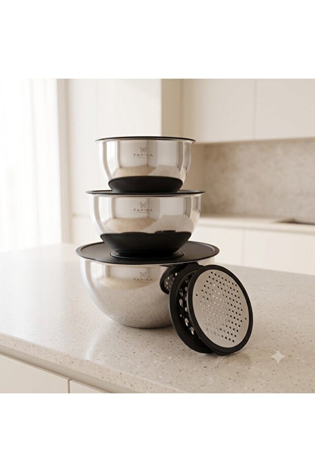 9-Piece Grater Storage and Mixing Container Set (16-20-24 cm)