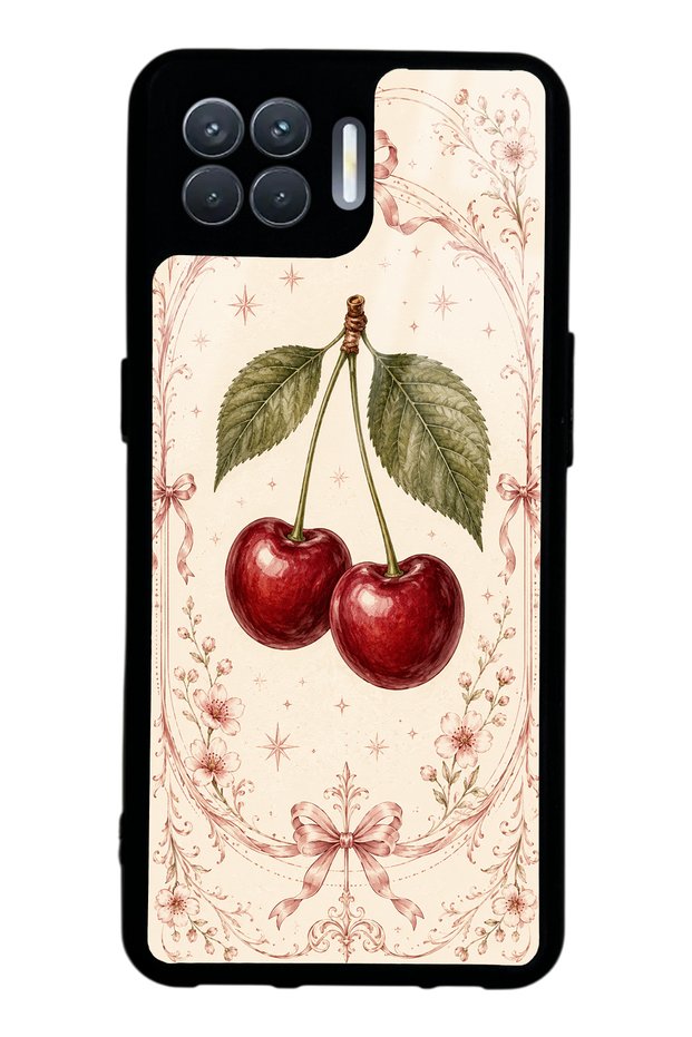 Oppo Reno 4 Lite Glossy Phone Case with Vintage Cherry Blossom Design