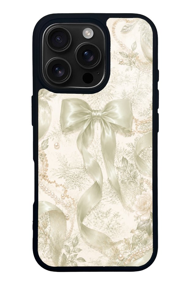 iPhone 16 Pro Ivory Pearl Bow Design Glossy Phone Case