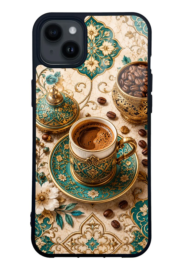iPhone 14 Plus Turquoise Ottoman Coffee Design Glossy Phone Case