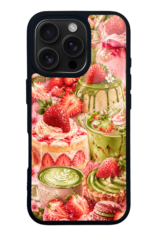 iPhone 16 Pro Strawberry Matcha Fantasy Design Glossy Phone Case