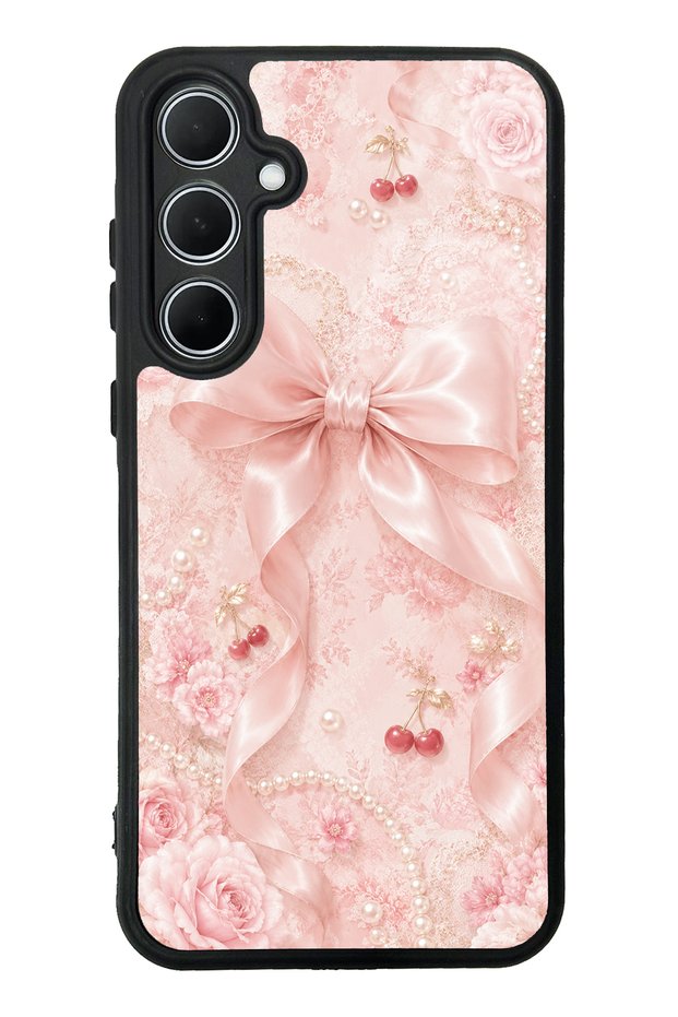 Samsung A35 Glossy Phone Case with Cherry Blush Bow Design