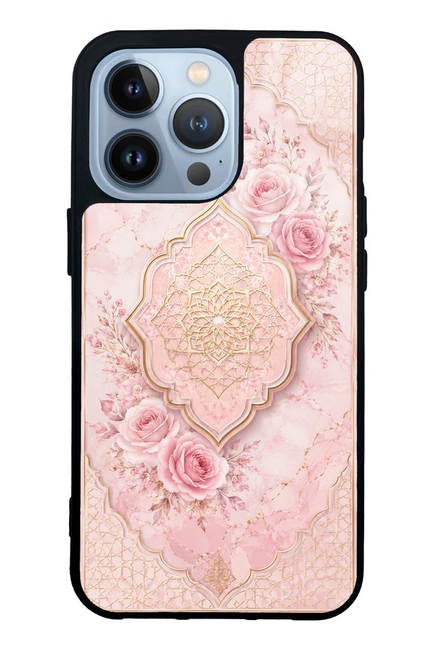 iPhone 13 Pro Glossy Phone Case with Blush Ottoman Rose Design