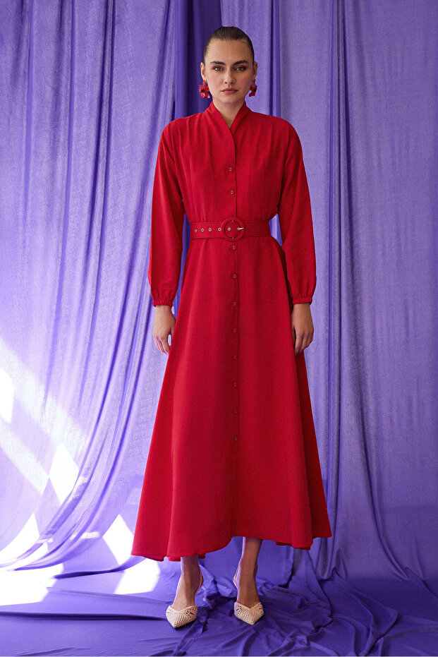 Poplin Dress with Button Detail