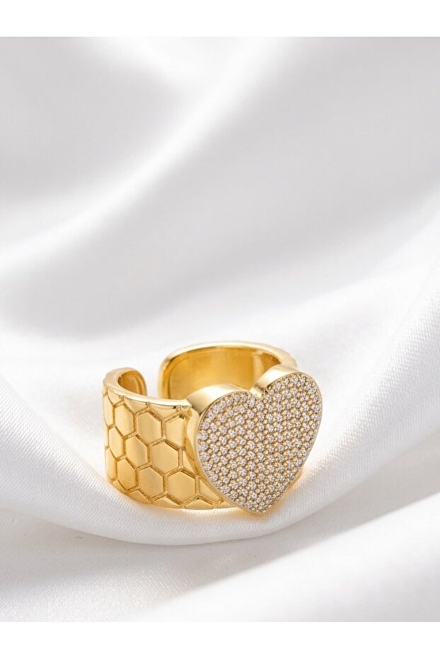 Stainless Steel Honeycomb Pattern Heart Ring