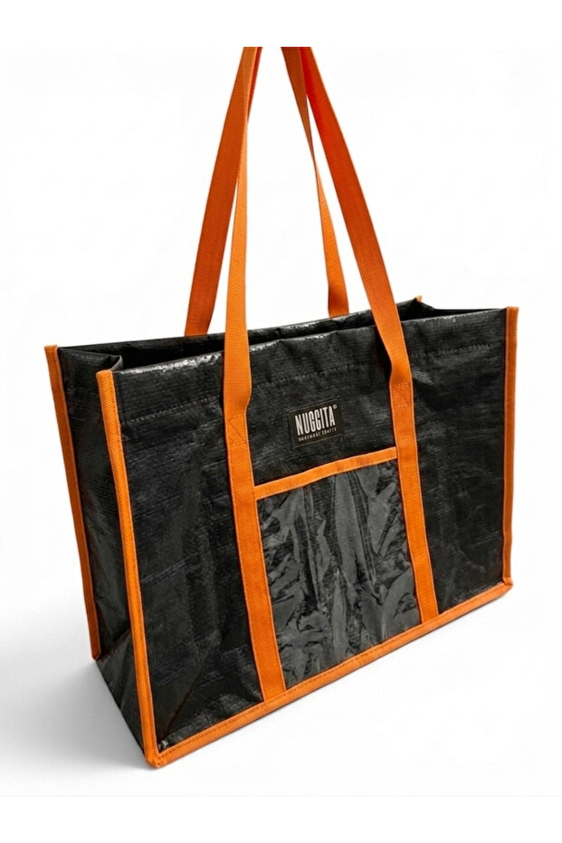 Large Size Waterproof Pilsa Beach Shoulder Bag - Black (with Orange Piping)