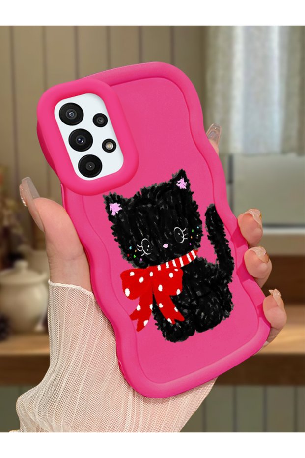 Samsung Galaxy A23 Compatible Case Camera Protector Red Silicone Couple Phone Case Cat Pattern