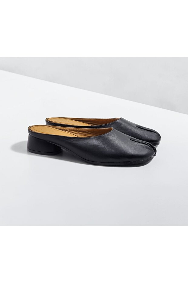 Women's Genuine Leather Tabi Heeled Slippers