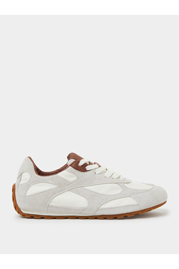 Beige Color Block Lace-Up Sneakers