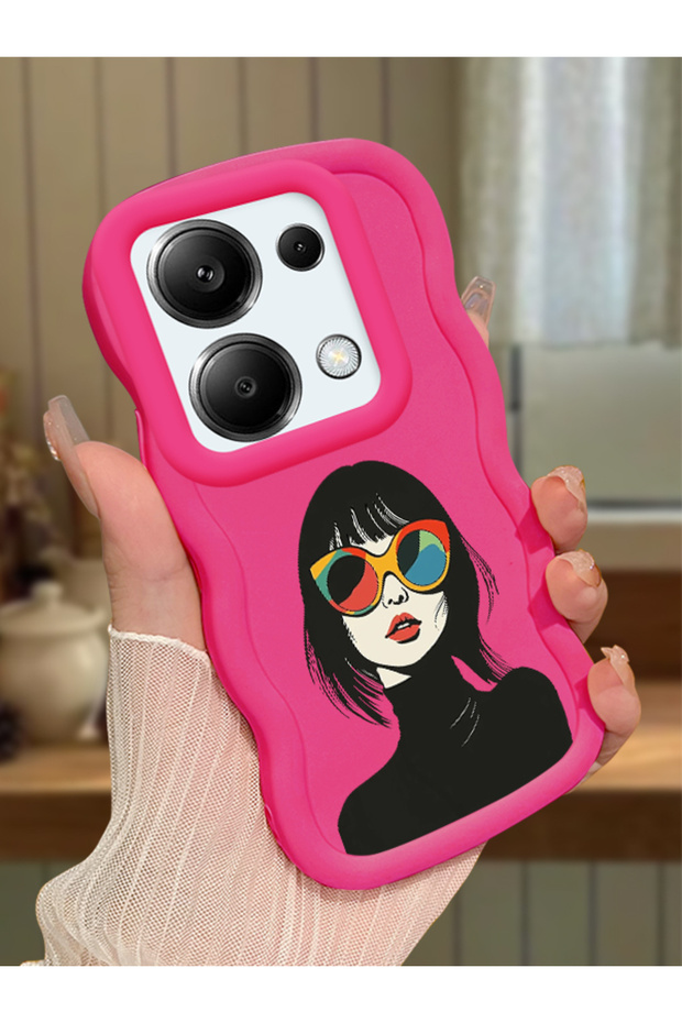 Poco M6 Pro 4g Compatible Case Camera Protector Red Silicone Couple Phone Case Girl Pattern