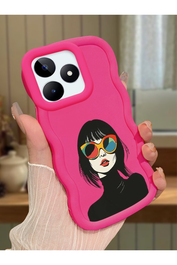 Realme C51 Compatible Case Camera Protector Red Silicone Couple Phone Case Girl Pattern