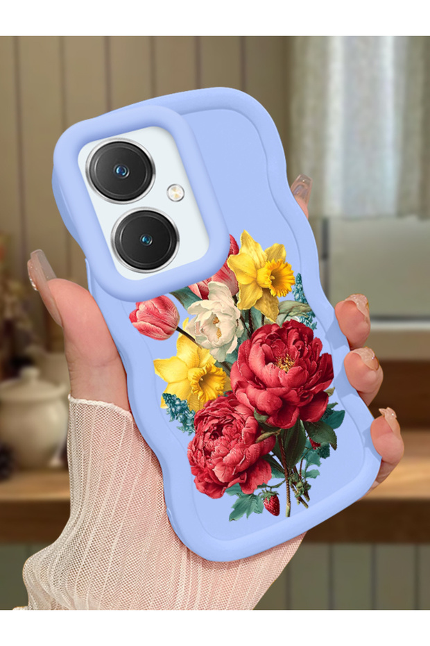 Vivo Y27 Compatible Case Camera Protector Blue Silicone Couple Phone Case Cover Floral Pattern
