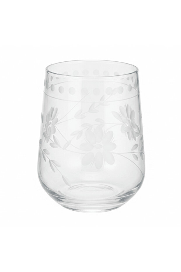 6 PCS Clear Etched Floral Glass Tumbler Set – 10.5×8 cm