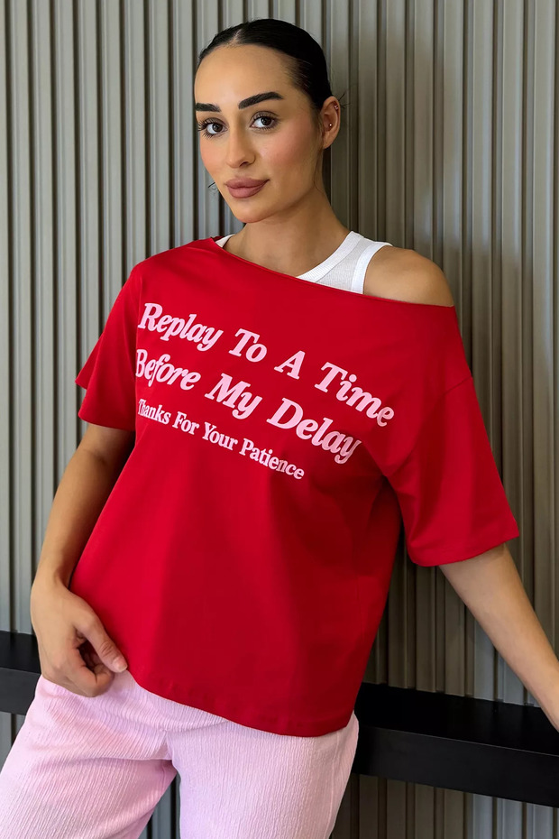 Red Women's Athlete Combination Printed T-Shirt