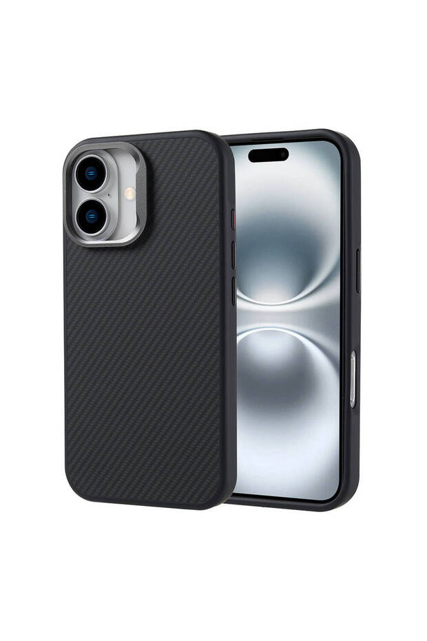 iPhone 16 Case Magsafe Carbon Fiber Look Metal Camera Raised Silicone Gzst