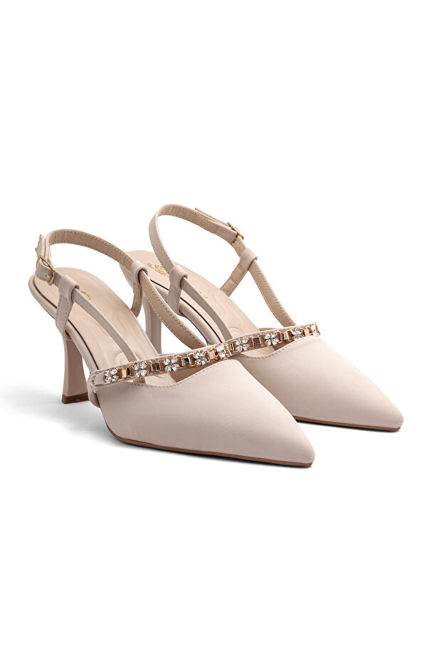 Sup 3627 Pointed Toe Stone Buckle Detailed Heels