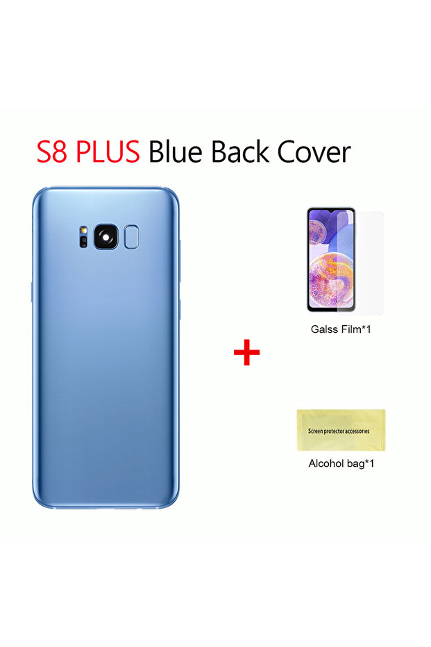 غطاء خلفي زجاجي ثلاثي الأبعاد لبطارية S8/S8Plus مع غطاء خلفي للهيكل وعدسة الكاميرا باللون الأزرق