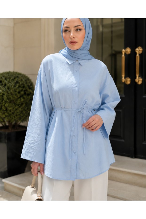 Women's Hijab Cupra Shirt with Tie Detail