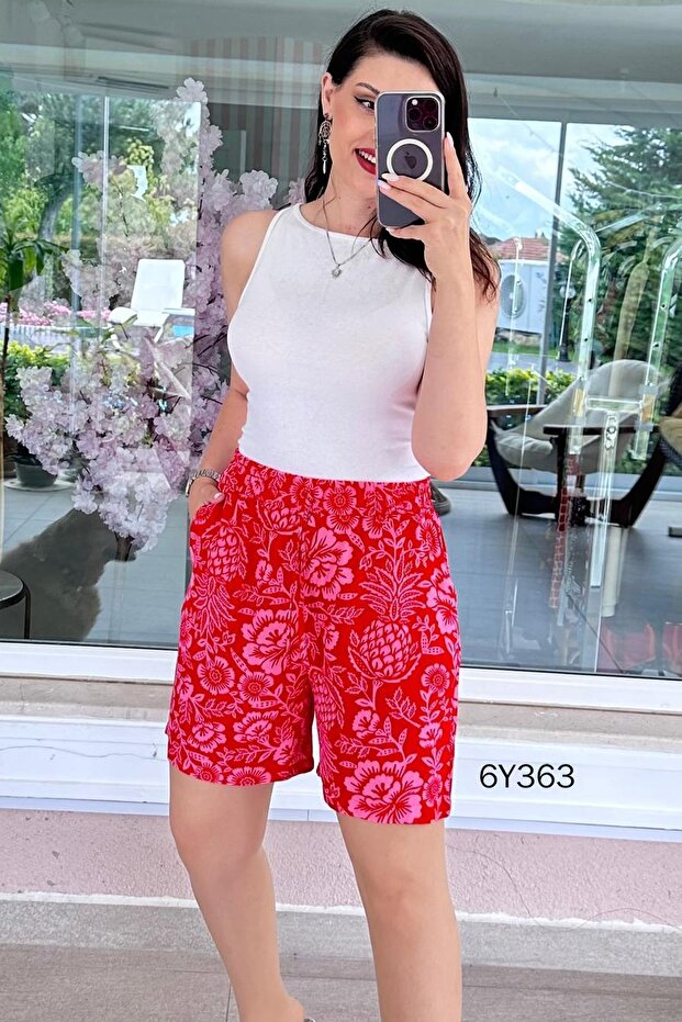 Elastic Waist Viscose Shorts 6Y363