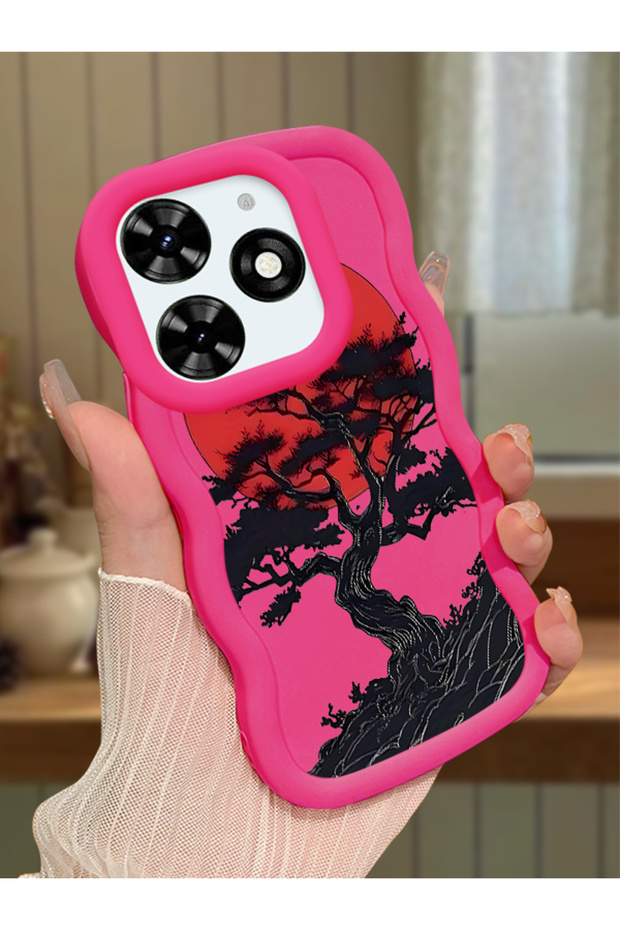 Tecno Spark 20C Compatible Case Camera Protector Red Silicone Couple Phone Case Tree Pattern