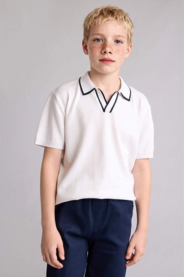 Regular Fit Apaş Collar Viscose T-Shirt for Boys G6606A826Au