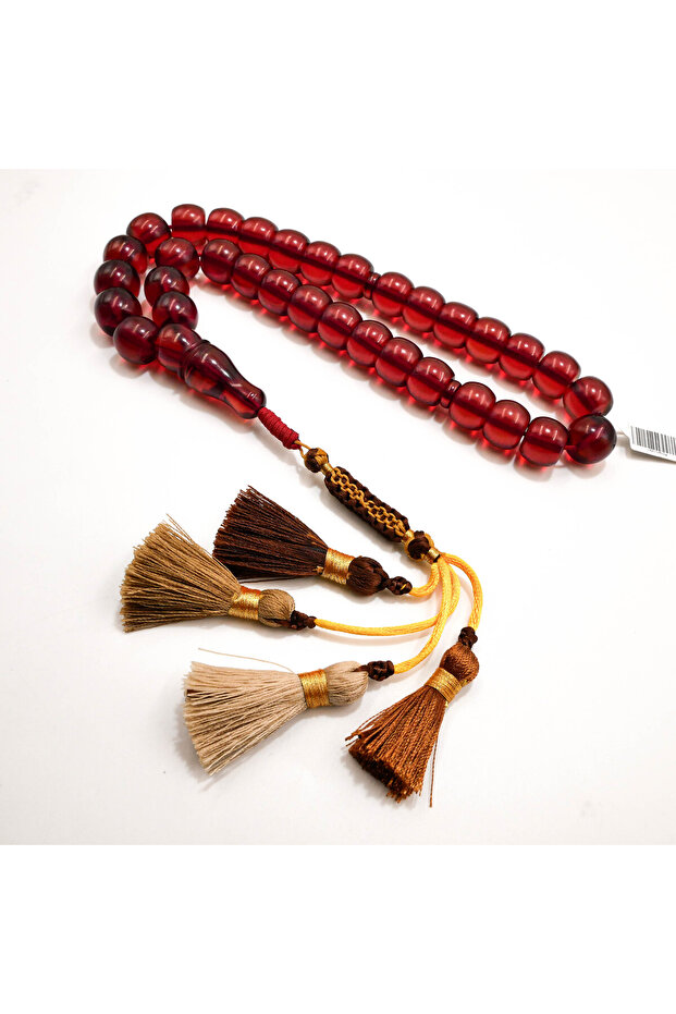 Muski Afghani Rosary 33 Beads 16x13mm Deep Ruby Red Prayer Beads Tasbih Multi-Tone Silk Tassel