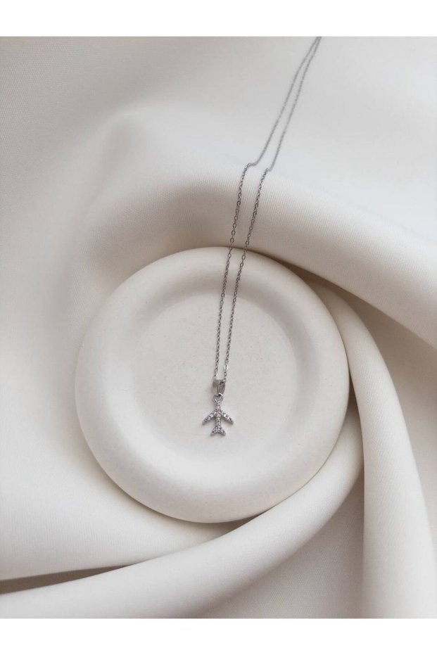 Airplane Necklace - Zircon Stone Necklace - Minimal Necklace - Steel Necklace