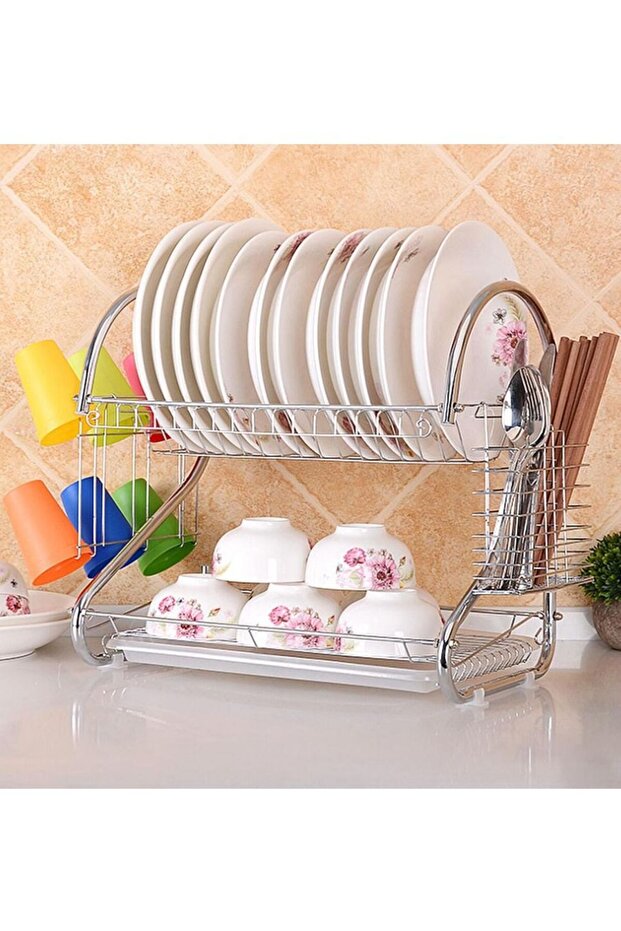 New Stainless Steel Double Layer Dish Drainer Drying Rack Dish Rack Over Sink Bowl Shelf Organizer Nonslip Cutlery Holder