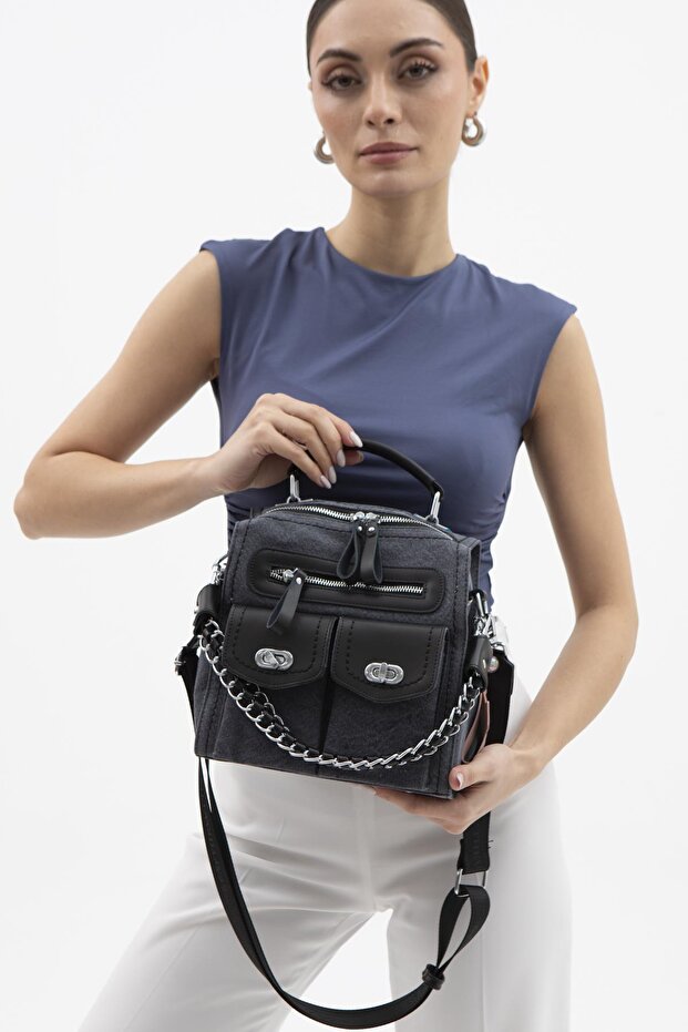 Byn2371 Women's Versatile Functional Denim Hand/Shoulder/Backpack