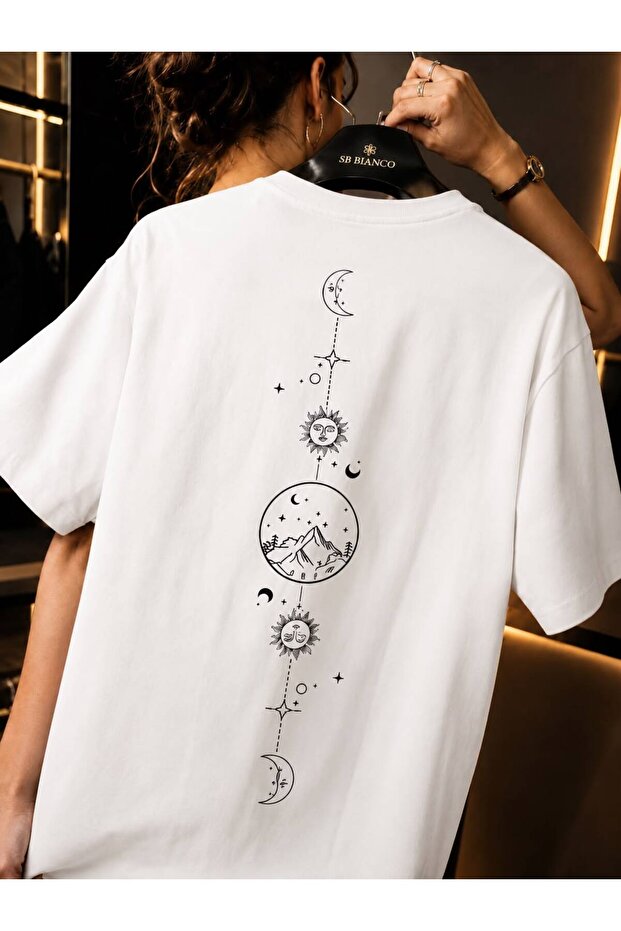 Moon Sun Graphic Printed Oversize Unisex Premium T-Shirt